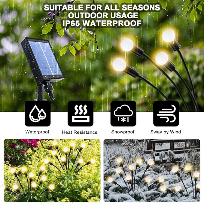 Solar Pathway Lights Outdoor, 4 Pack Solar Powered Landscape Path Lights, Upgraded IP65 Waterproof Auto On/Off Solar Garden Lighting for Path Walkway Yard Lawn (Firefly Lights)