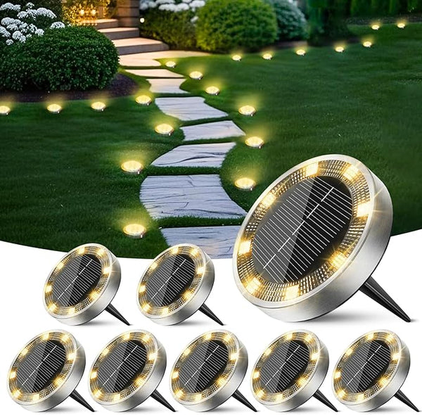 Peasur Solar Ground Lights Outdoor, 8 Pack Flat Solar Powered Disc Lights, IP68 Waterproof, Anti-Rust, Landscape | Lumora