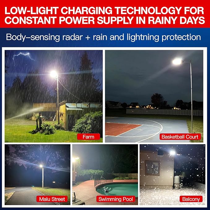 4000W Solar Street Lights Outdoor Waterproof, 400000LM, Dusk to Dawn Solar with Motion Sensor and Remote Control, LED Flood Light, Luces solares para exteriores, Suitable for courtyards, Garage.