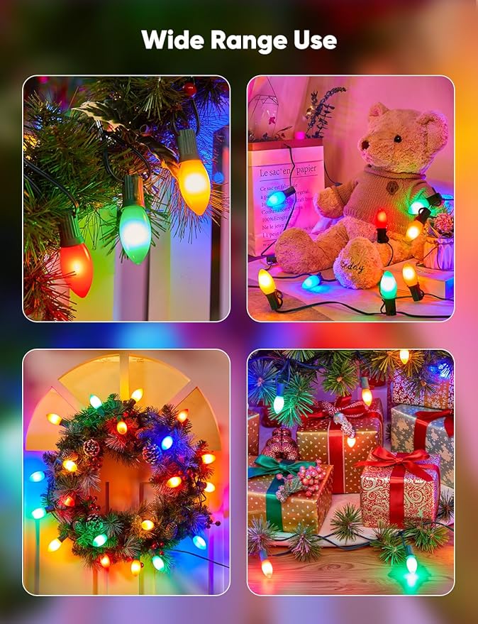 Vintage C9 LED Christmas Lights Outdoor, 25FT Multicolor Christmas String Lights with 26 Colorful Bulbs, Connectable Waterproof Lights for Christmas Tree Roofline Garden Patio Backyard Decoration