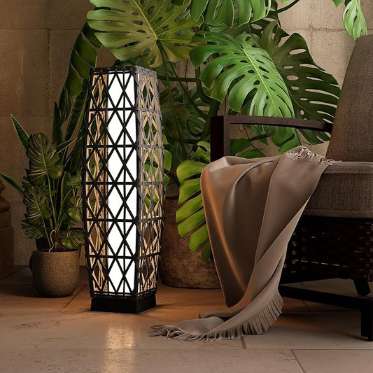Grand patio Outdoor Solar Powered Wicker Floor Lamp Outdoor Weather-Resistant Deck Light for Garden Porch - Silver Gray, Large Cindy