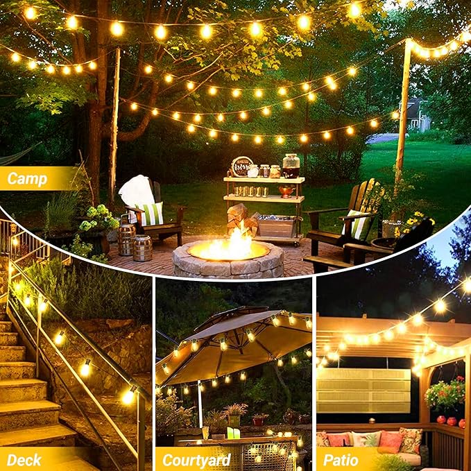 LAMPHOME 26Ft ST38 Outdoor String Lights, Yellow Patio Lights with 12+1 ST38 Edison Bulbs, LED Shatterproof String | Lumora