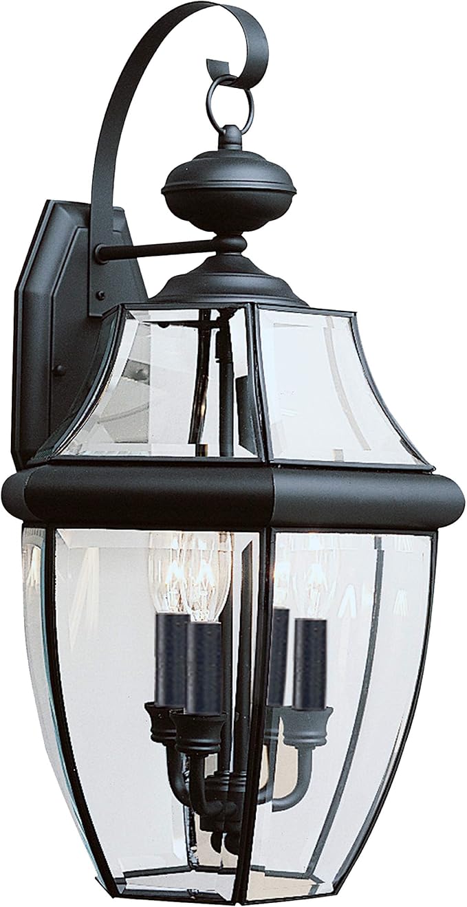 Sea Gull Lighting 8039-12 2-Light Lancaster Medium Outdoor Wall Lantern, Clear Beveled Glass and Black | Lumora