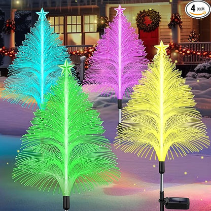 Solar Garden Lights Christmas Decorations Outdoor Waterproof,4 Packs Christmas Trees Lights Fairy Garden Decor,Xmas Gifts for Women mom,Solar Jellyfish with Star 5 Layer for Yard Outside