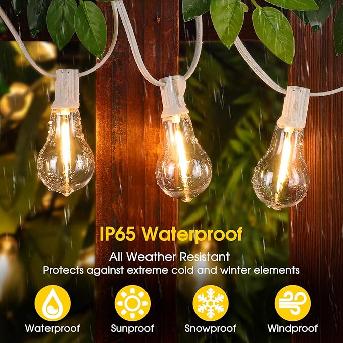 200FT(2x100FT) Outdoor String Lights, LED Patio Lights with 63 Waterproof Shatterproof A39 Dimmable Bulbs(3 Spare) | Lumora