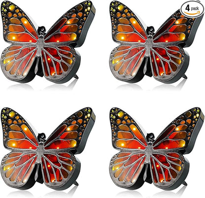 Ground Lights, Equipped with 4 Solar Butterfly Lights for Outdoor Waterproofing, 14 LED Solar Landscape Lighting, Suitable for Gardens, courtyards, terraces, corridors, Lanes, and walkways (Yellow)