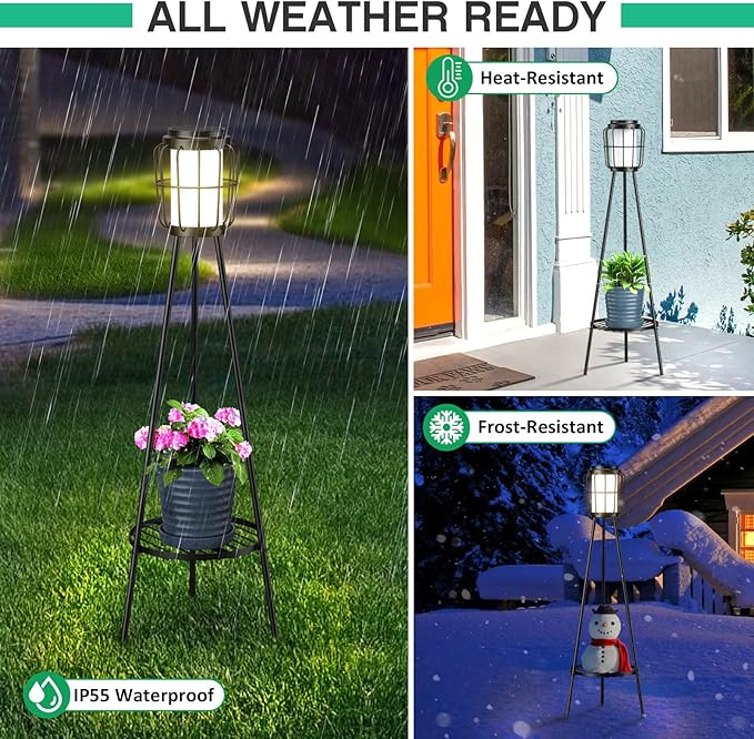 MXwcy 2 Pack Solar Lights Outdoor with Plant Stands - Solar Floor Lamp & Street Lights with Metal Tripod - Patio | Lumora