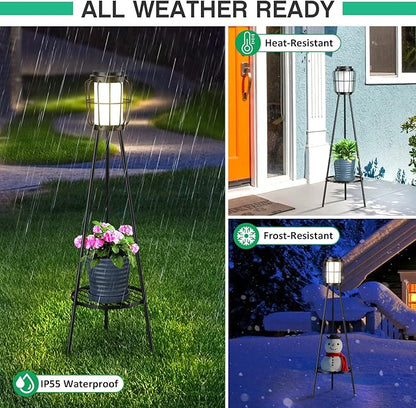 MXwcy 2 Pack Solar Lights Outdoor with Plant Stands - Solar Floor Lamp & Street Lights with Metal Tripod - Patio Decor for Garden, Yard, Pathway, Driveway, Porch