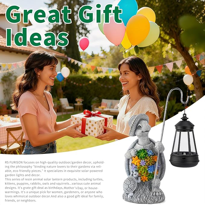 Solar Garden Outdoor Statue Turtle with Hanging LED Lantern —Outside Solar Turtle Decor for Garden,Home,Lawn,Yard | Lumora
