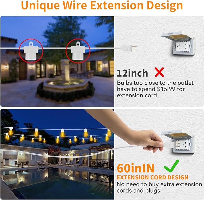 Aialun 96FT LED Outdoor String Lights, Outside Patio Backyard Light with 2700K Shatterproof Edison Bulbs | Lumora