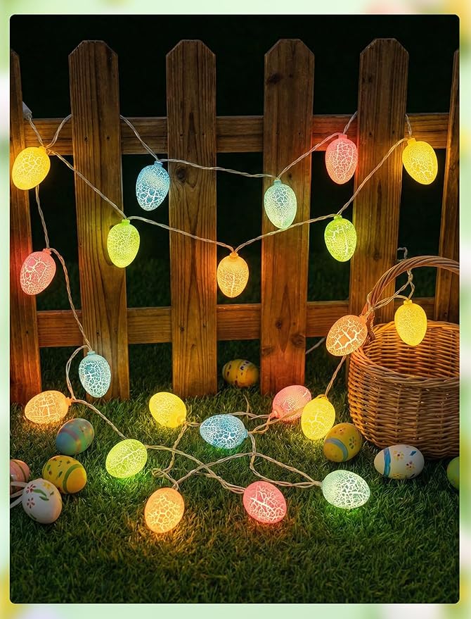 8.5Ft Easter Cracked Egg String Lights Plug in, Outdoor Spring Easter Decorations String Lights with 10 LED Colorful Cracked Egg Light, Hanging Pastel Easter Lights for Garland Party Yard Home Decor