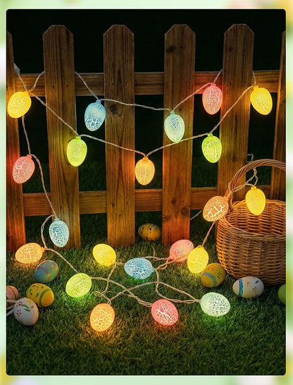 8.5Ft Easter Cracked Egg String Lights Plug in, Outdoor Spring Easter Decorations String Lights with 10 LED Colorful Cracked Egg Light, Hanging Pastel Easter Lights for Garland Party Yard Home Decor