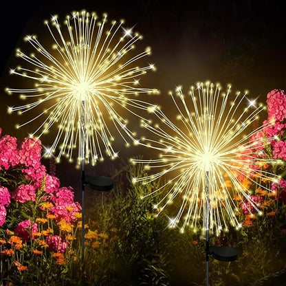 ALSO GO Solar Garden Lights Outdoor Waterproof, 2 Pack 240 LED Solar Firework Lights, Decorative Garden Décor Outside for Flowerbed Pathway Party Christmas Decoration, Warm White