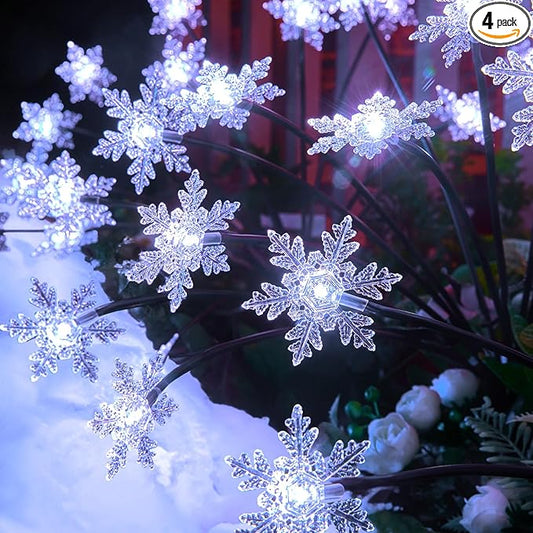 Brightown Christmas Pathway Lights - 4 Pack 48 LED Snowflake Outdoor Lights with 2 Modes, Swaying with Wind, Waterproof Solar Firefly Light Decoration for Yard, Cool White