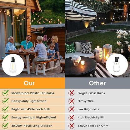 VUAA 150FT Solar Outdoor String Lights Waterproof, Solar Powered Patio Lights with 52 Shatterproof ST38 Edison Bulbs & Remote Control,LED Dimmable Solar String Lights for Outside