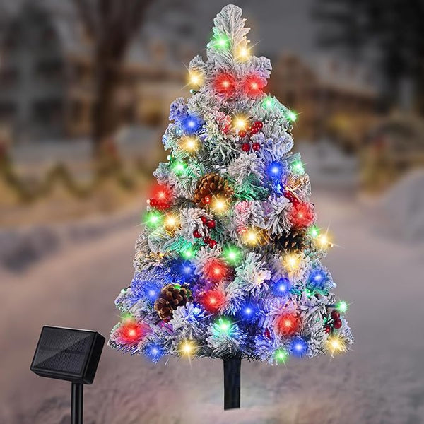 Brightever 3FT Solar Outdoor Christmas Tree, 68LED Snow Flocked Solar Cemetery Christmas Decorations with 8 | Lumora