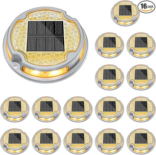 VOLISUN Solar Driveway Deck Lights Dock Marine Lights,12 Pack Solar Ground Light 2 Colors in 1 led Waterproof,Driveway Marker Light for Pathway Warning Step (White/Warm White),Auto On/Off