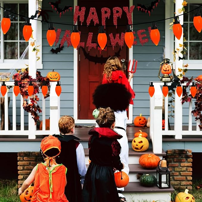 25Ft LED Orange Christmas Lights, C9 Outdoor Christmas Light 25 LED Orange Bulb Lights, Connectable Fall Decor String Light for Thanksgiving Autumn Xmas Halloween Decoration
