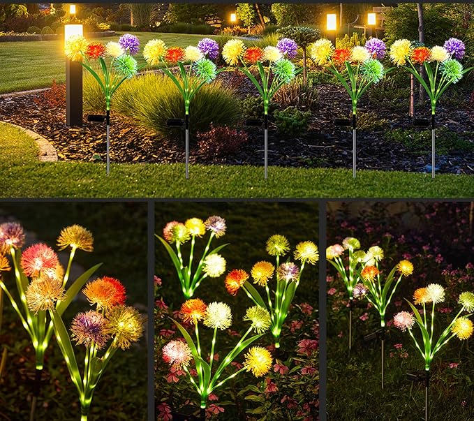 2PCS Solar Lights for Outside,Solar Pathway Lights Outdoor 50LED,Solar Dandelion Garden Lights,Onion Solar Lights Gardening Ornaments for Party Christmas Yard Patio Fence Landscape
