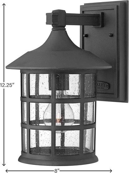 Hinkley Freeport 1804BK Small Outdoor Wall Mount Lantern - New England Design, Cast Aluminum, Clear Seedy Glass - Black