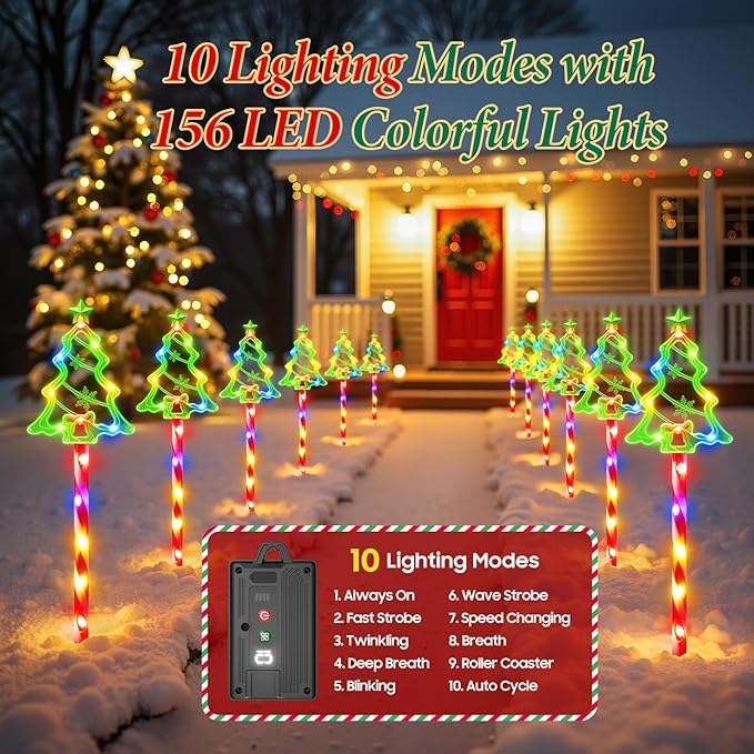 12 Pack Christmas Decorations Outdoor, Solar Christmas Tree Lights with 156 Bright LED and 10 Lighting Modes, 7 | Lumora