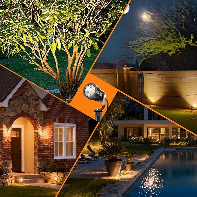 Low Voltage Landscape Lighting Kit, 8-Pack LED Bright Durable Spotlights 550Lumens, 65W Transformer with Sensor | Lumora