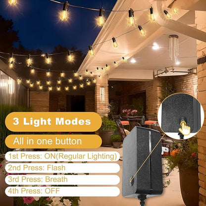 LED String Lights Outdoor 15M, Dimmable Waterproof Patio Lights with Remote, 24V S14 Shatterproof Edison Bulbs, 3 Modes Connectable for Garden, Backyard, Porch, Balcony, Deck