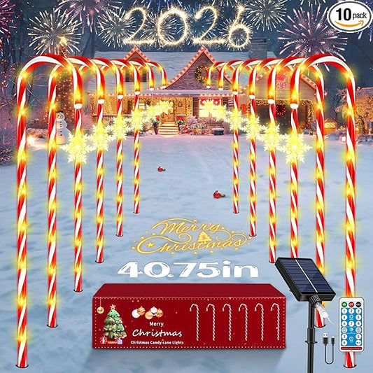 HELESIN Solar Candy Cane Pathway Lights Outdoor 40.75in 110 LED Higher Christmas Candy Cane Lights, 8 Modes Timer Remote, Solar & USB Charging Christmas Waterproof for Patio Garden Pathway