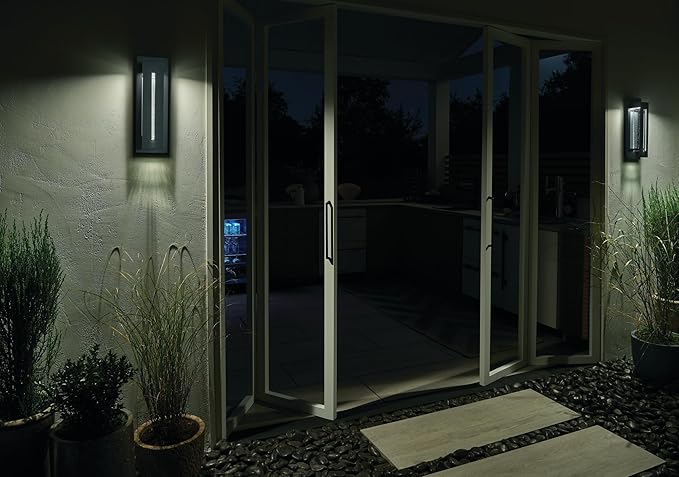 Kichler River Path Contemporary 1 Light LED Outdoor Wall Mount in Olde Bronze Finish with Clear Seeded Glass Panel | Lumora