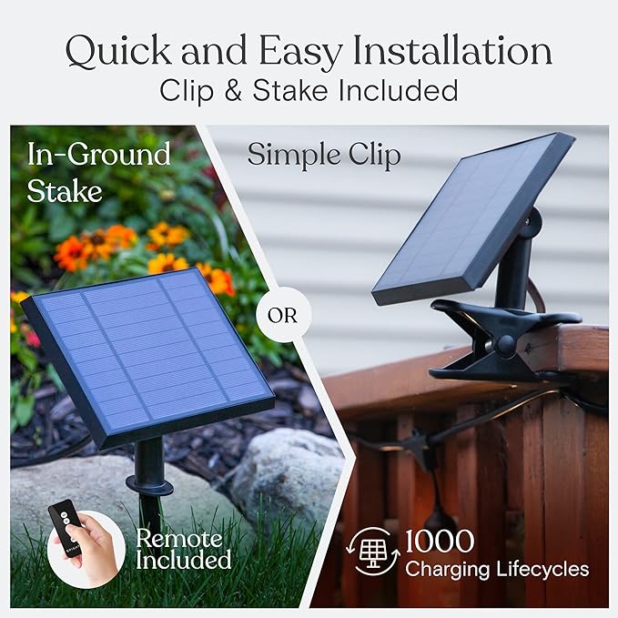 Bundle: 48Ft String Lights + 6Ft Extension Cord:Ambience Pro – Solar Power Remote Control Outdoor String Lights | Lumora
