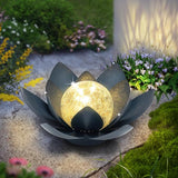 Huaxu Solar Lights Outdoor Garden Decor Crackle Glass Globe Lotus Flower Gray Metal Waterproof Light for Patio | Lumora