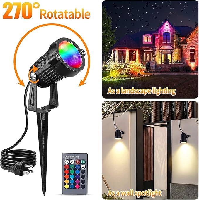 OurLeeme Lawn Flood Light Stake, 2-in-1 Waterproof Outdoor Remote Control Landscape Lighting Spotlight Wall Light | Lumora