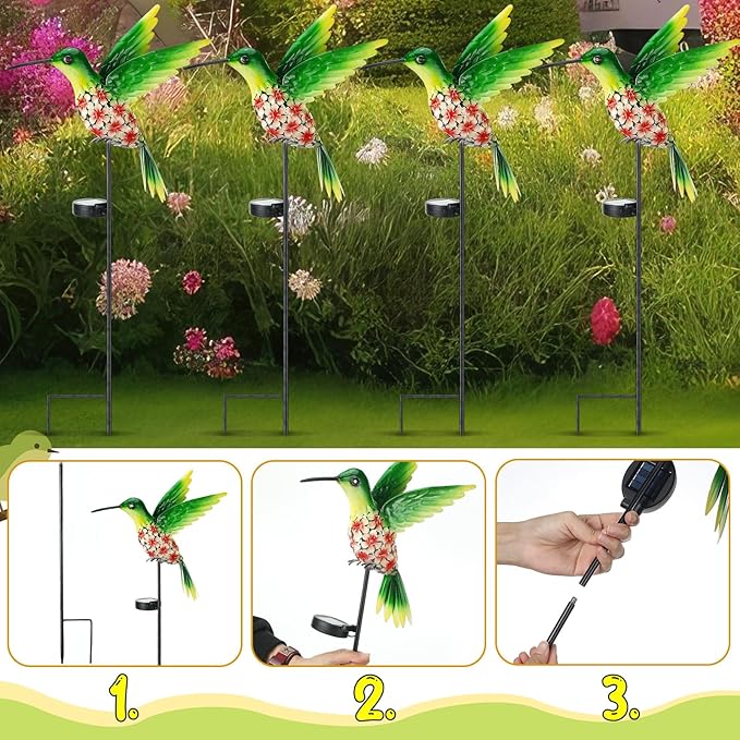 VIHOSE Garden Hummingbird Solar Lights Decor, Cardinal Solar Stake Lights for Outdoor Yard, Metal Red Hummingbird Gift for Women Mom, Waterproof Decorative Warm LED for Outside Yard Lawn Patio Porch