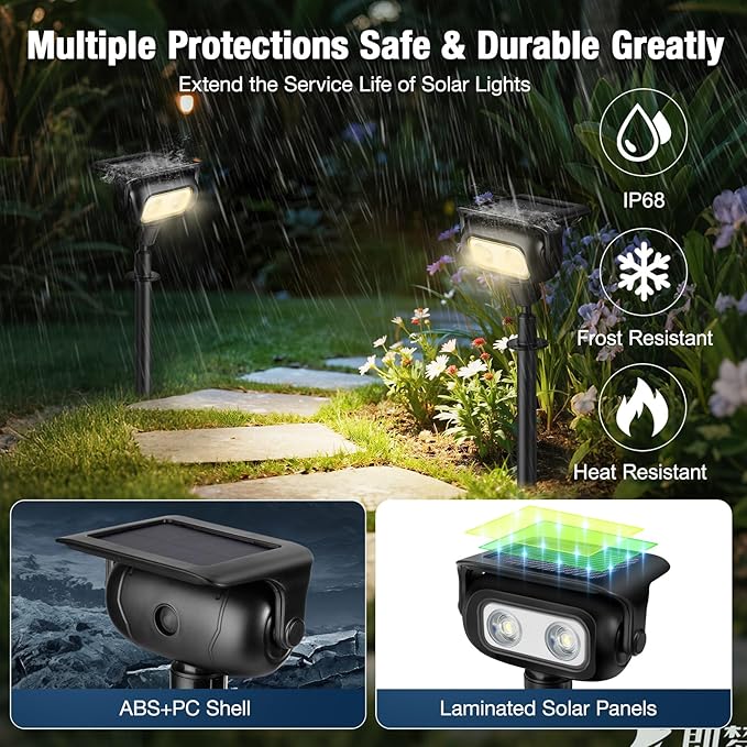 Solar Lights Outdoor, Motion Sensor Outdoor Solar Spotlights Waterproof, Outside Wall Lights, Outdoor Lights Solar Powered for Garden/Patio/Yard/Lawn/Backyard, Warm Yellow Light, 2 Packs
