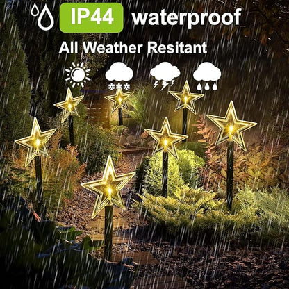 Solar Christmas Pathway Lights, 5 Pack Solar Christmas Decor Star Lights Outdoor Waterproof Stake Lights Garden Decorative Lights Walkway Lights for Landscape Yard Lawn Patio Wedding Party(Warm White)