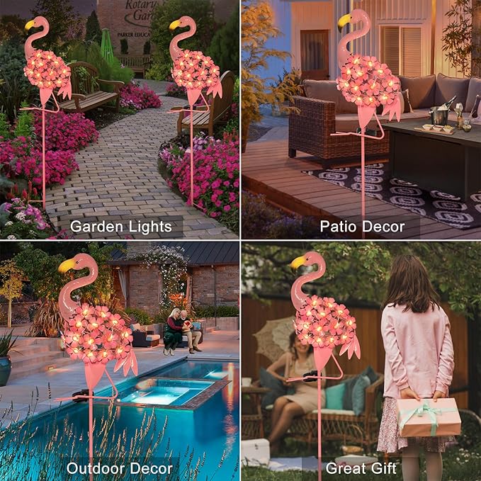 Homeimpro Garden Solar Lights Flamingo Yard Decor Gifts for Women Outdoor Decorations Stake Lights, Waterproof Warm White 27 LED for Lawn,Patio, Courtyard, for Mom Grandma
