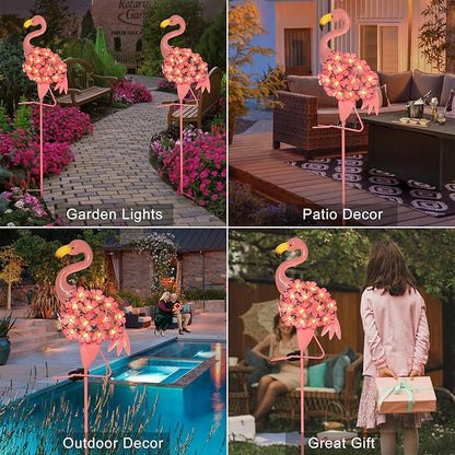 Homeimpro Garden Solar Lights Flamingo Yard Decor Gifts for Women Outdoor Decorations Stake Lights, Waterproof Warm White 27 LED for Lawn,Patio, Courtyard, for Mom Grandma