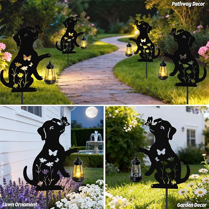 Dog Outdoor Solar Lantern Waterproof, Birthday Gifts for Christmas Women Mom, Solar Hanging Lights Dog Metal | Lumora