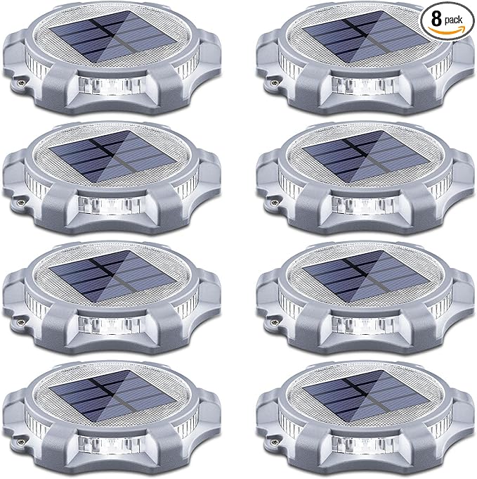 SIEDiNLAR Solar Deck Lights Outdoor 2 Modes LED Dock Driveway Markers Light Waterproof for Step Ground Walkway Stair Pathway Yard Garden Road 8 Pack (Cool White/Warm White)