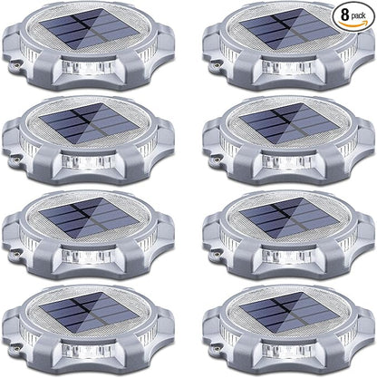 SIEDiNLAR Solar Deck Lights Outdoor 2 Modes LED Dock Driveway Markers Light Waterproof for Step Ground Walkway Stair Pathway Yard Garden Road 8 Pack (Cool White/Warm White)