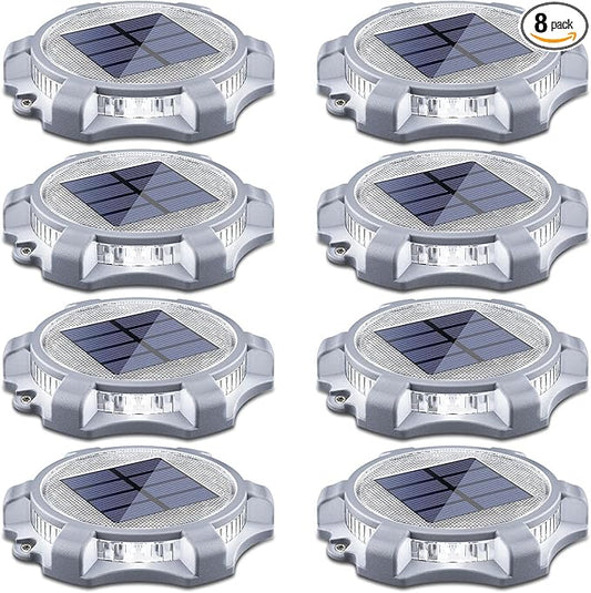 SIEDiNLAR Solar Deck Lights Outdoor 2 Modes LED Dock Driveway Markers Light Waterproof for Step Ground Walkway Stair Pathway Yard Garden Road 8 Pack (Cool White/Warm White)