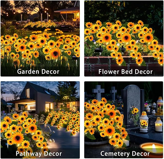 Solar Garden Lights Outdoor, Solar Sunflower Lights with 46 Lifelike Sunflower, Waterproof 90 Bright LED Fall Flowers Garden Decor for Patio Flower Bed Yard, Gift for Mom (2 Pack)