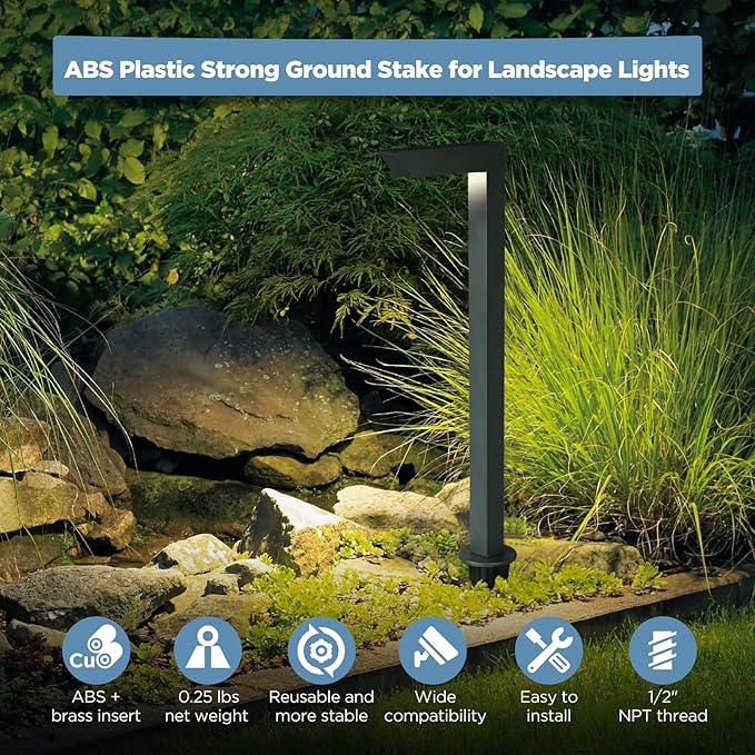 Gardencoin ABS Ground Spikes Stakes Replacement with Brass Insert, 1/2" NPT Thread - Outdoor Security Flood Light | Lumora