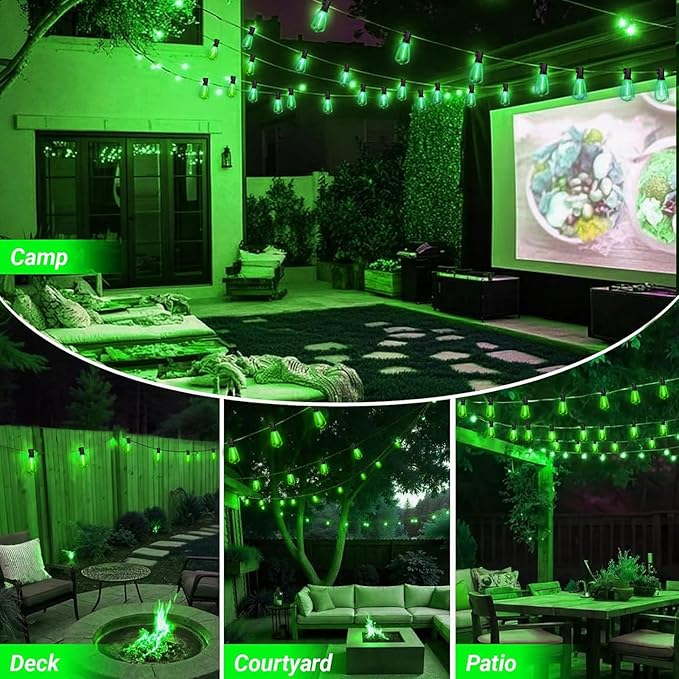 LAMPHOME 4-Pack 26Ft ST38 Green St Patrick's Day Patio Lights，Outdoor String Light with 12+1 Shatterproof LED | Lumora