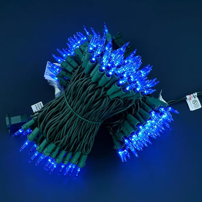 YULETIME 200 Blue Christmas Lights, Pack of 2 Sets 33 ft 100 Count Incandescent-Like LED String Lights (Blue)