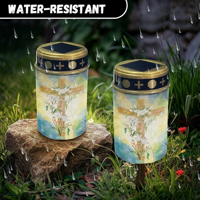 Cross Floral Cemetery Lights - Solar Garden Pathway Lights, Outdoor Waterproof, Warm White | Lumora