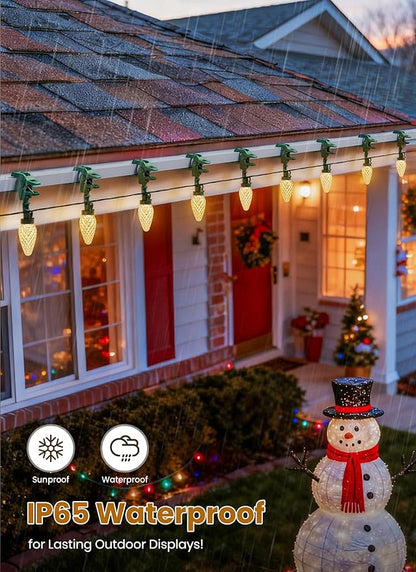 C9 68Ft Led Christmas String Lights 100 LED with Quick Clips Outdoor Waterproof Strawberry Lights, Commercial Grade Extendable for Indoor Outside Roofline Patio Home Xmas Decoration, Warm White