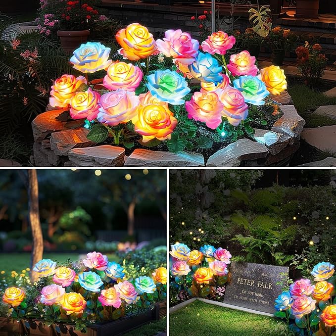 10 Pack Solar Flowers Lights Outdoor Waterproof for Garden Decor, Solar Garden Lights for Outside, Outdoor Solar | Lumora