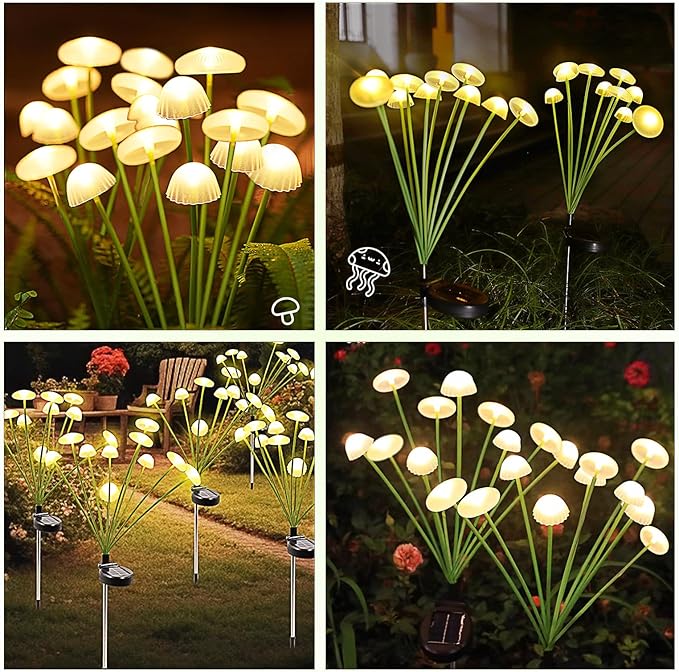 Solar Garden Lights Outdoor Waterproof, 2 Pack 20 LED Mushroom Solar Lights, Sway by Wind Mushroom Light Jellyfish Light for Patio Yard Garden Landscape Pathway Lawn Decor Warm White