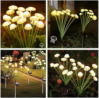 Solar Garden Lights Outdoor Waterproof, 2 Pack 20 LED Mushroom Solar Lights, Sway by Wind Mushroom Light Jellyfish Light for Patio Yard Garden Landscape Pathway Lawn Decor Warm White